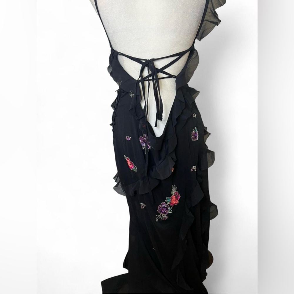 ASOS Black Maxi Dress with Pink Floral Embroidery - Picture 4 of 6